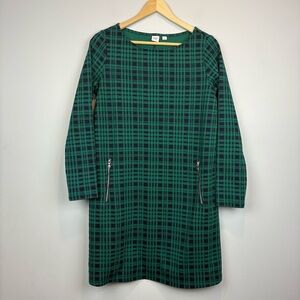 GAP Green Plaid Long Sleeve Dress